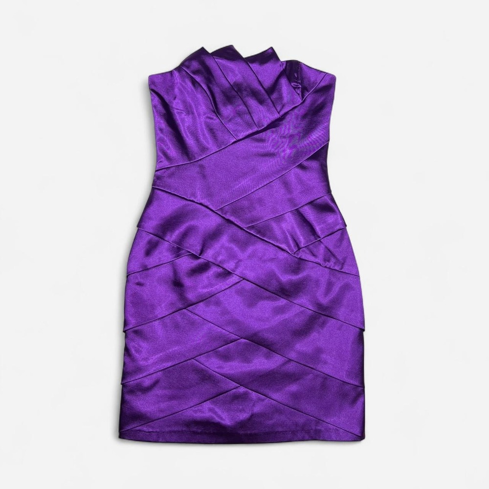 Cache Purple Satin Strapless Bodycon Cocktail Dress Y2K